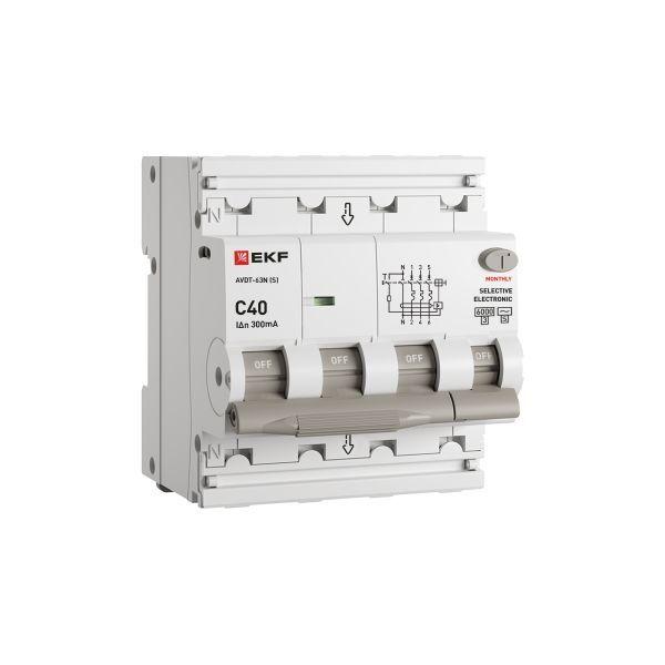 Выключатель автоматический дифференциального тока 4п (3P+N) C 40А 300мА тип AC 6кА АВДТ-63N (S) селективный электронный PROxima EKF D63N46ES40C300