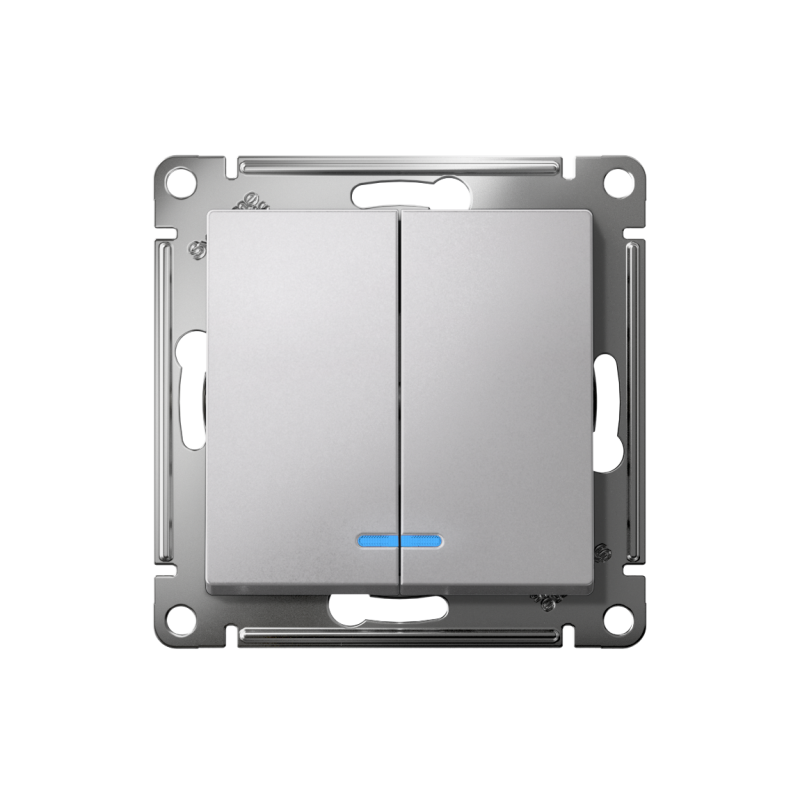 Выключатель 2-кл. AtlasDesign (сх. 5а) 10AX с подсветкой быстрозажим. клем. механизм алюм. SE ATN000353S