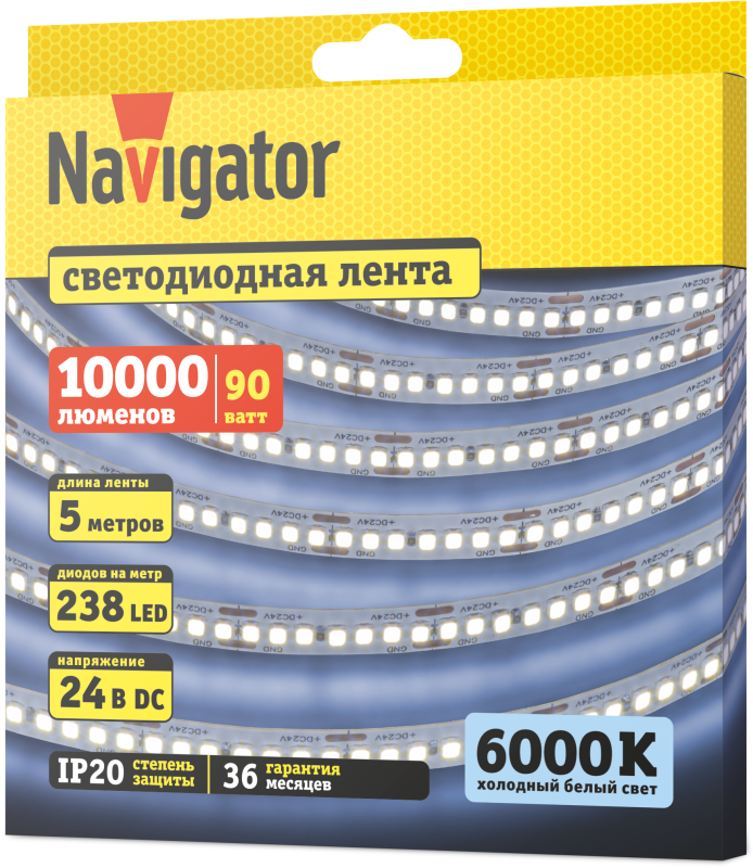 Лента светодиодная 95 299 NLS-2835CW240-18-IP20-24V (уп.5м) Navigator 95299
