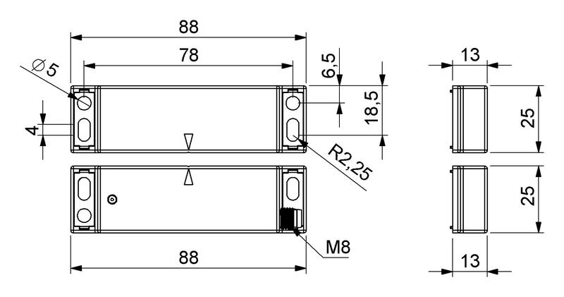 Датчик магнитный (2НЗ) разъем M8х4 (расст. сраб. 8мм) индикация LED правый выход IP68 EMAS SMB21RSZ-B18