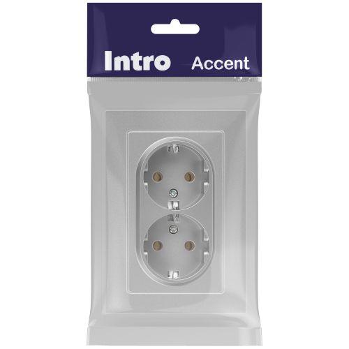 Розетка 2-м СП Accent 6-205-03 16А IP20 250В 2P+E Schuko AL/CU алюм. Intro Б0063490