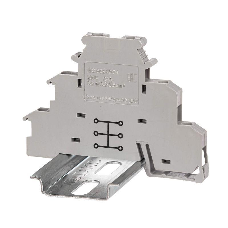 Клемма трехуровневая винтовой зажим 6 точек подключения 2.5кв.мм сер. DKC DKIDR-1.5-PV