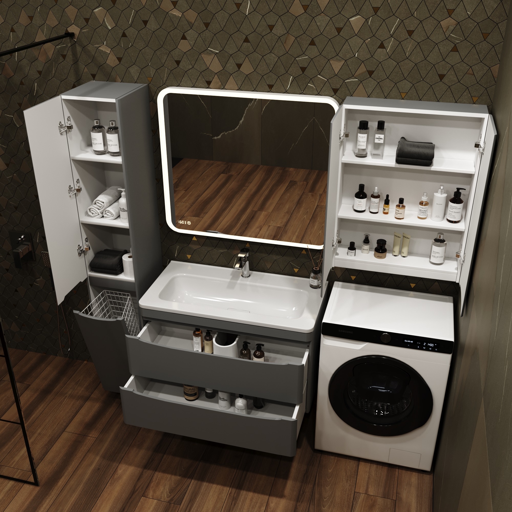 Тумба подвесная "Бергамо мини 90" (2 ящ.) Люкс антискрейтч серый, PLUS