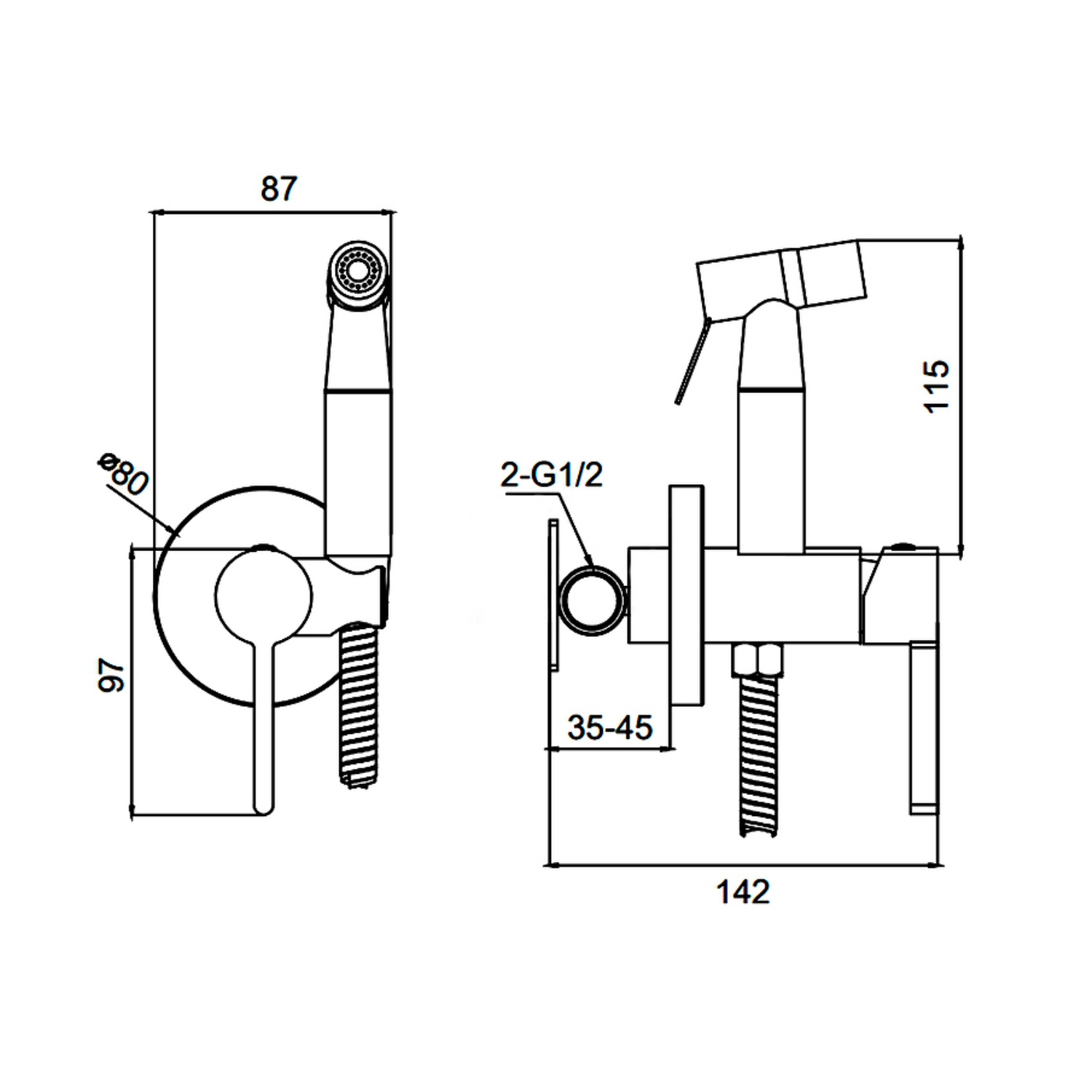 Гигиенический душ со смесителем Splenka S221.52.06, черный