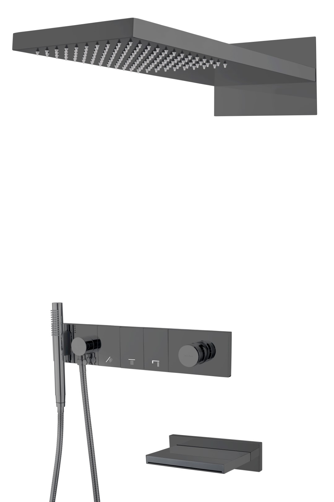 Встроенная душевая система  с изливом ZODIAC, трехпозиционная  Shine Gun Metal