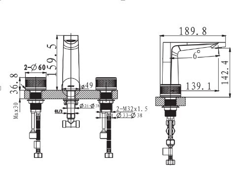 Смеситель для раковины на 3 отверстия ARROW AMP23868CP, хром