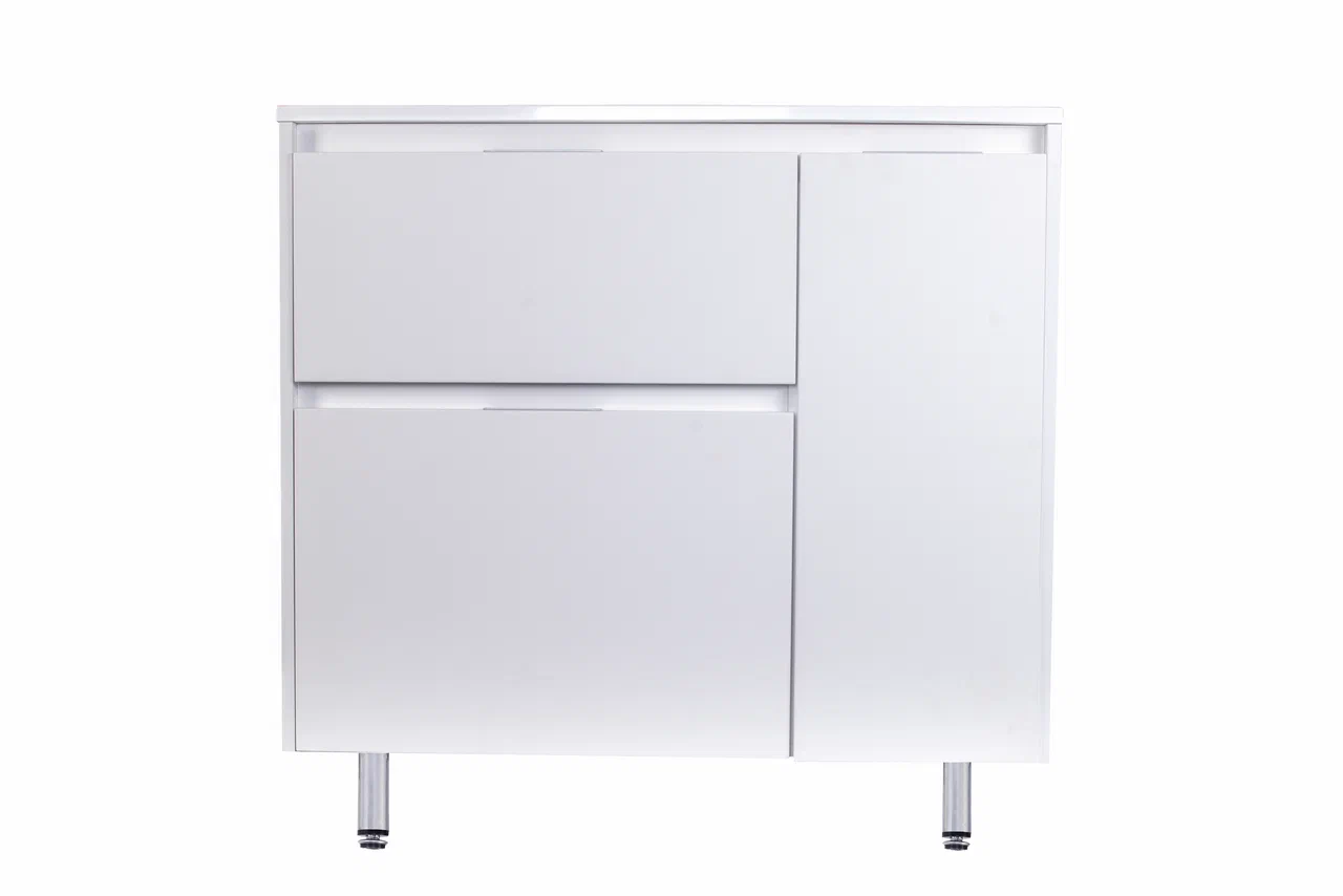 Тумба напольная "Барселона 90" левая (2 ящ.) с выкатной корзиной, Люкс белая, Plus