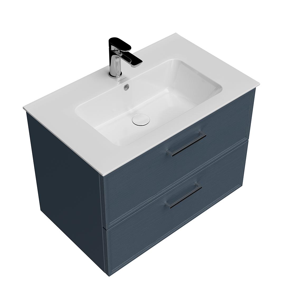 Тумба PIANO Classic подвесная 75 см, 2 ящика, ясень синий матовый