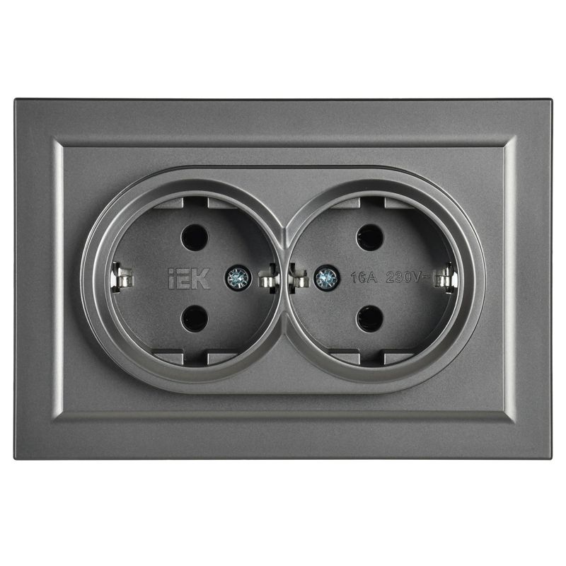 Розетка 2-м СП BRITE РС12-3-БрС 16А в сборе с заземл. без защ. шторок сталь IEK BR-R21-16-K46-F