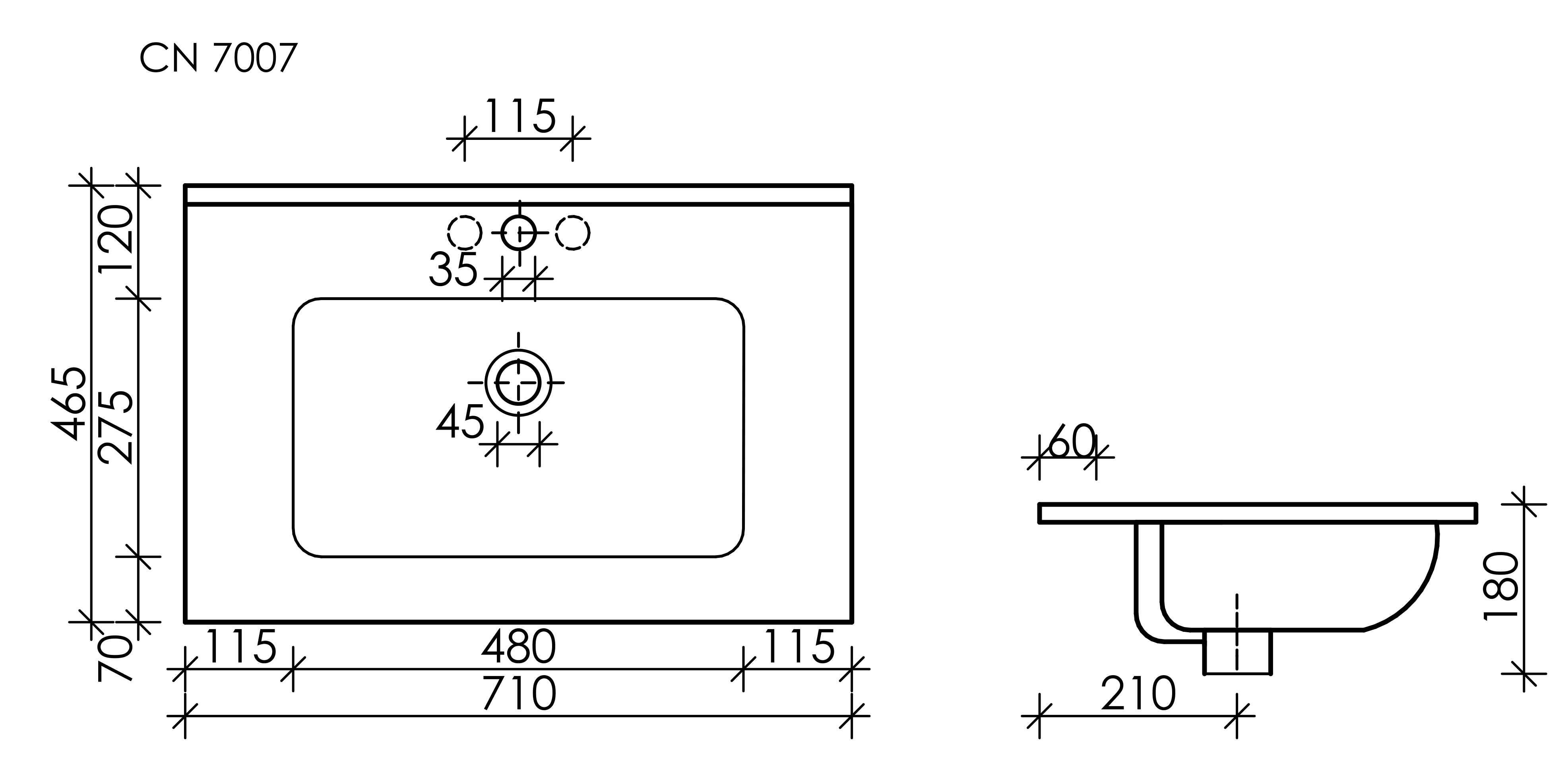 Умывальник накладной прямоугольный Element 710*465*180мм, CN7007