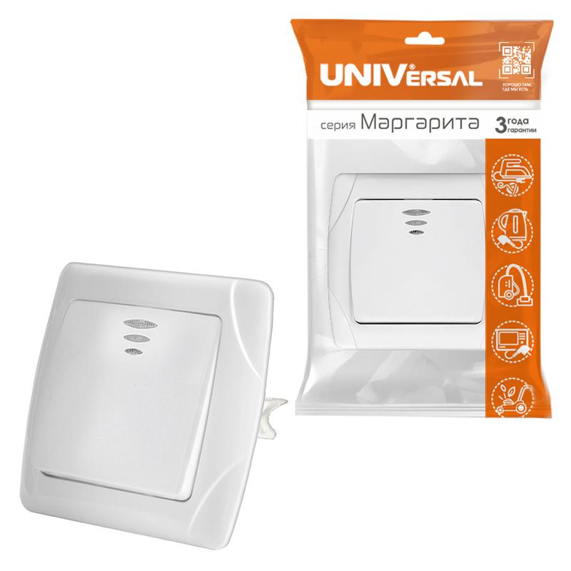 Выключатель 1-кл. СП Маргарита 10А IP20 с подсветкой бел. UNIVersal М0121
