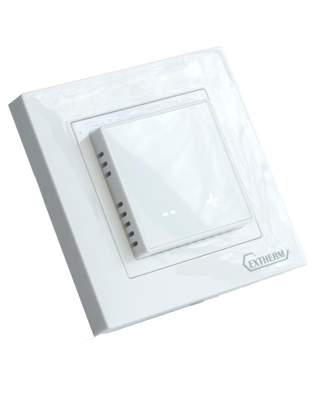 Термостат програмируемый с сенсорными кнопками и датчиком темпер. пола без расписания совместим с рамками с внутрен. размером 56х56мм Schneider Unica Exxact и Legrand Valena бел. Extherm ET-43(w)