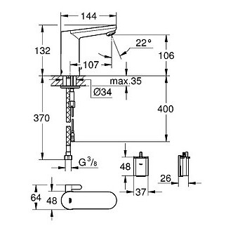 Смеситель Grohe Eurosmart Cosmopolitan E 36327001 для раковины электронный