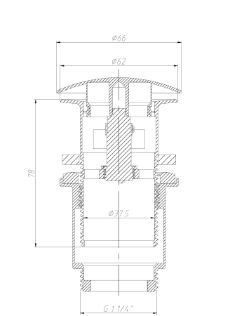 740008 Донный клапан 1-1/4", 80мм с переливом, Черный