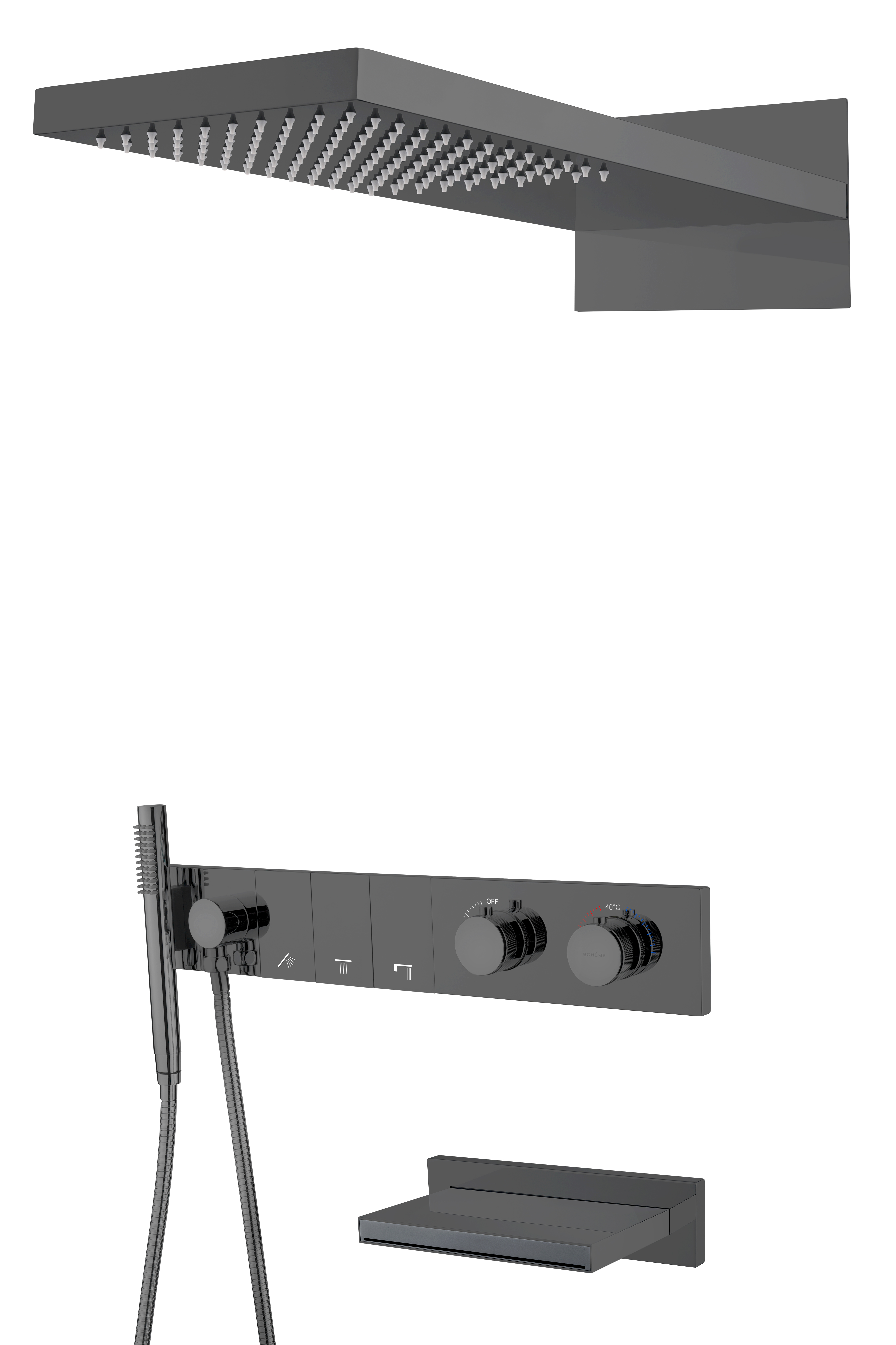 Встроенная душевая система  ZODIAC с термостатом, трехпозиционная SHINE GUN METAL