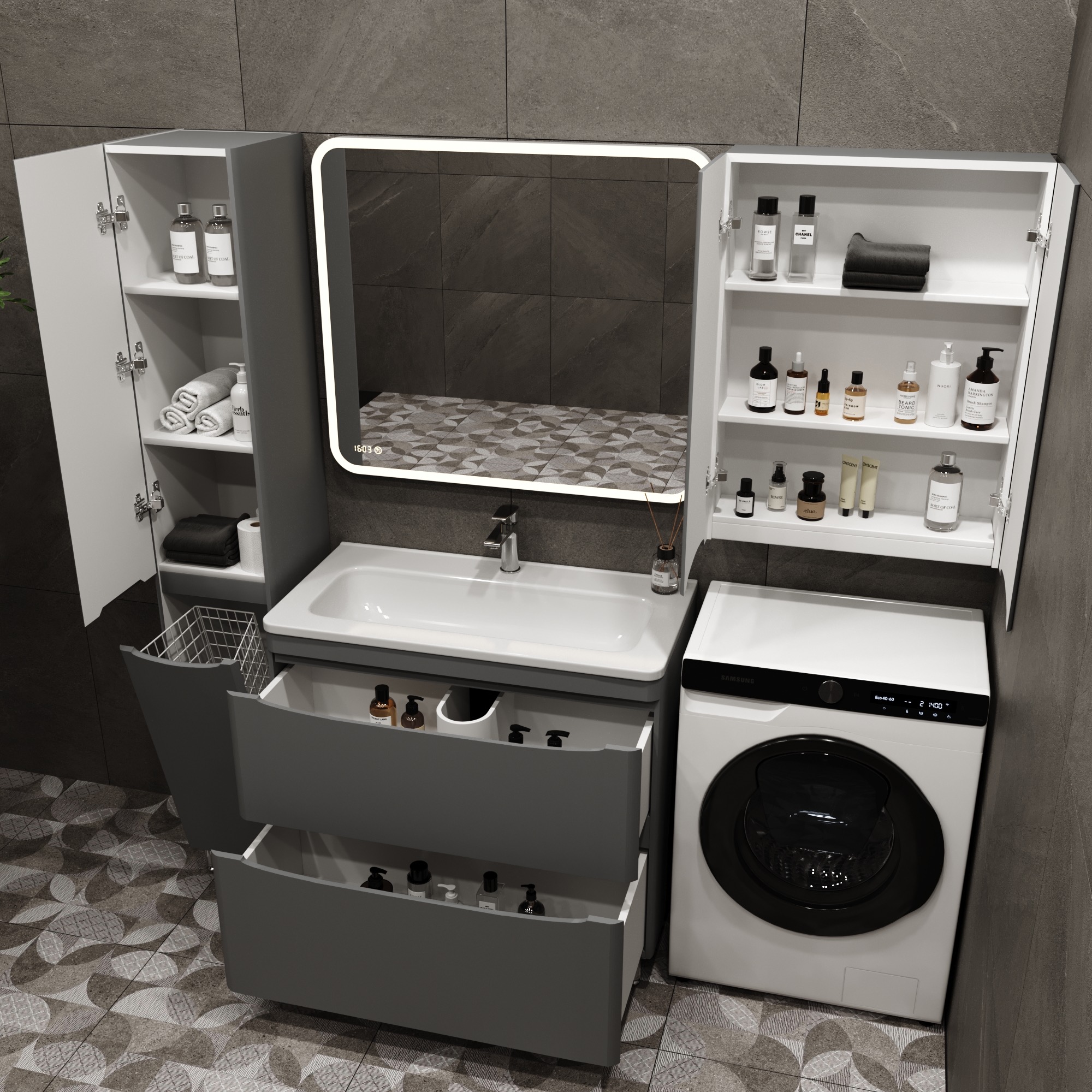 Тумба напольная "Бергамо мини 90" (2 ящ.) Люкс антискрейтч серый, PLUS