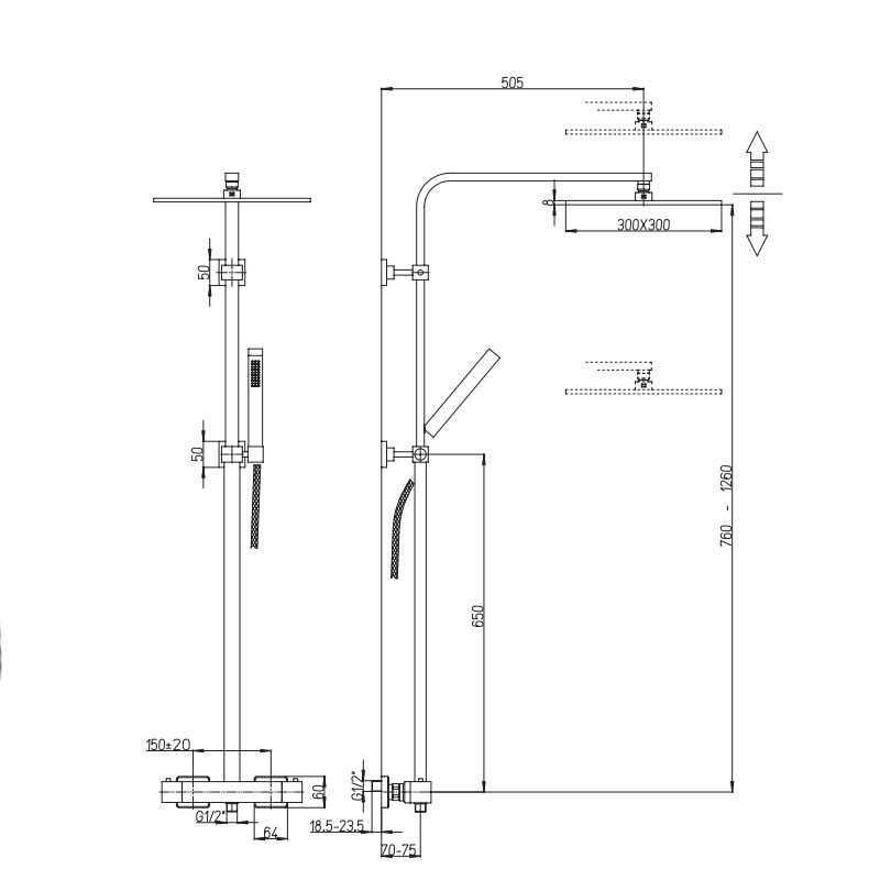 Душевая система Paini Dax 84CR689THSQ4P1 с термостатом для душа