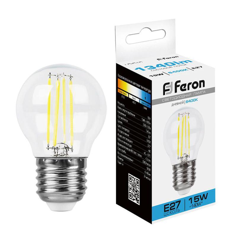 Лампа светодиодная 15Вт 230В E27 6400К прозрачн. LB-515 FERON 38254