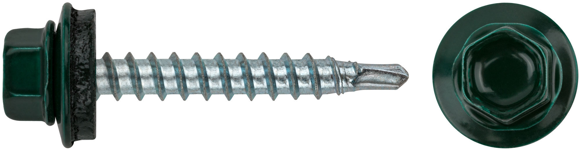 Шурупы кровельные со сверлом 4.8 х 32, темно-зеленый RAL-6005 (фасовка 250шт)