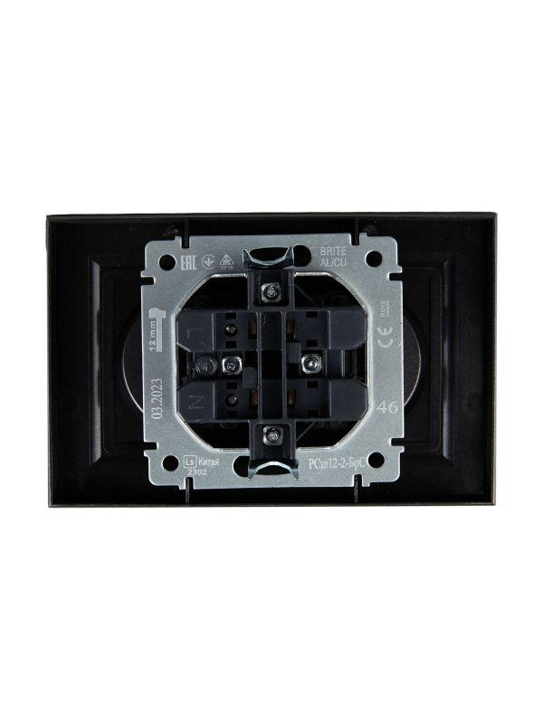 Розетка 2-м СП BRITE РСш12-2-БрС 10А в сборе без заземл. защ. шторки сталь IEK BR-R23-10-K46-F