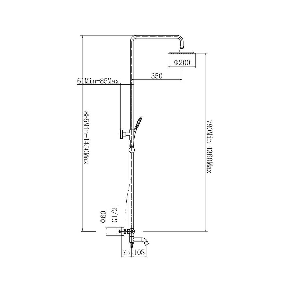 Душевая система с термостатом Savol S-GR68C5-H, черный