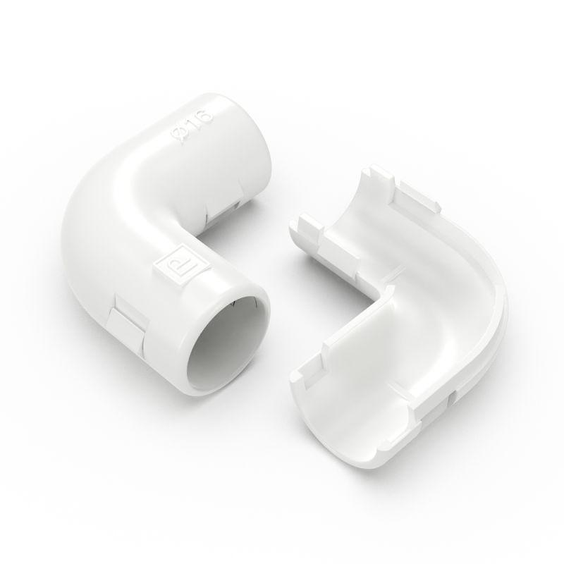 Соединитель угловой 90град. d16мм разборный бел. Промрукав PR13.02450