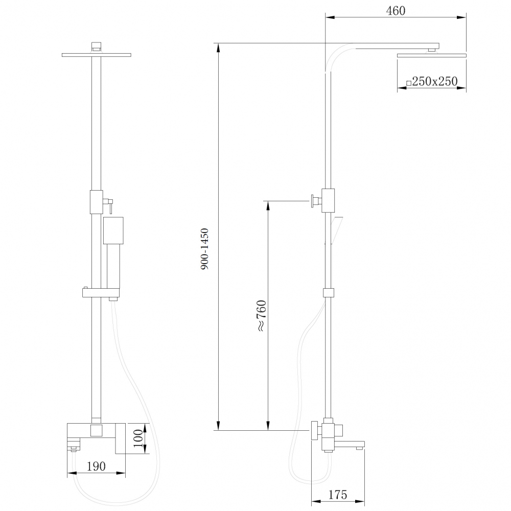 Душевая стойка ABBER Daheim AF8216BL с изливом, черный матовый