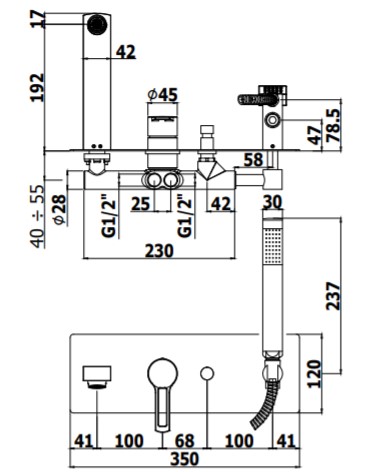 Смеситель для ванны Paffoni RINGO RIN001NO встраиваемый на 2 выхода Черный матовый