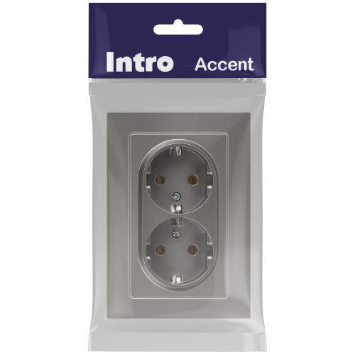 Розетка 2-м СП Accent 6-205-09 16А IP20 250В 2P+E Schuko AL/CU титан Intro Б0063500