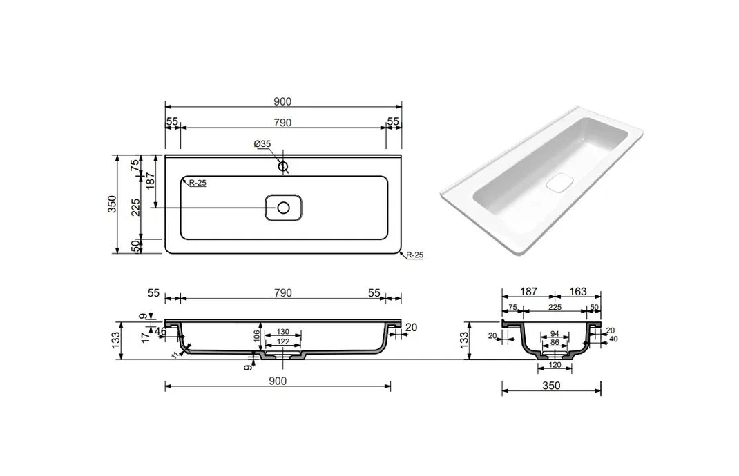 Тумба подвесная "Бергамо мини 90" (2 ящ.) Люкс антискрейтч серый, PLUS
