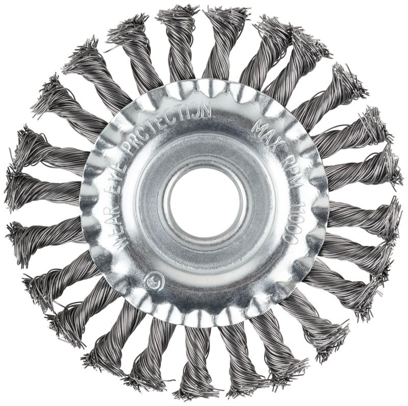 Корщетка-колесо d посадочный 22.2мм стальная витая проволока 125мм блистер КУРС 39078