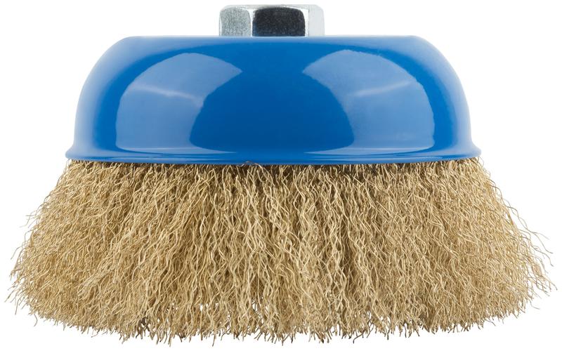 Корщетка тип "чашка" гайка М14 стальная латунированная волнистая проволока 125мм MOS 38944М