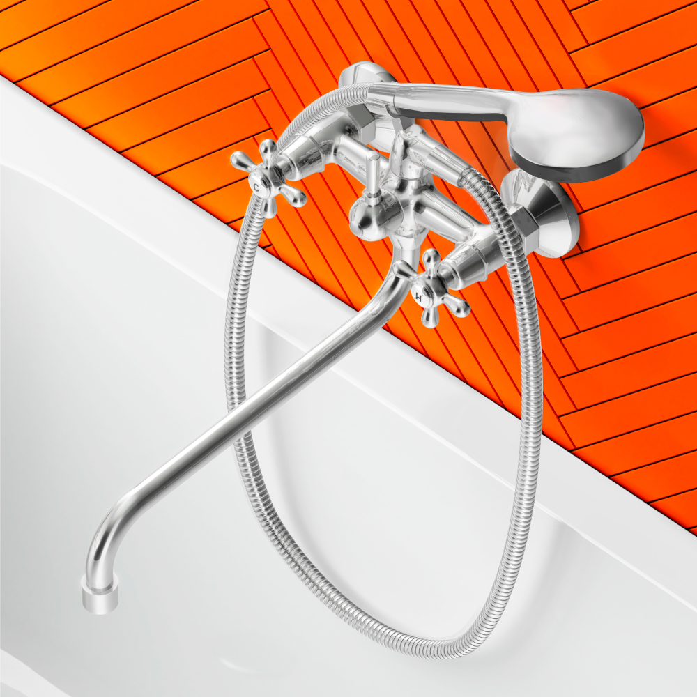 D6095000 Vintage двухзахватный смеситель для ванны и душа с универсальным изливом и душевым набором