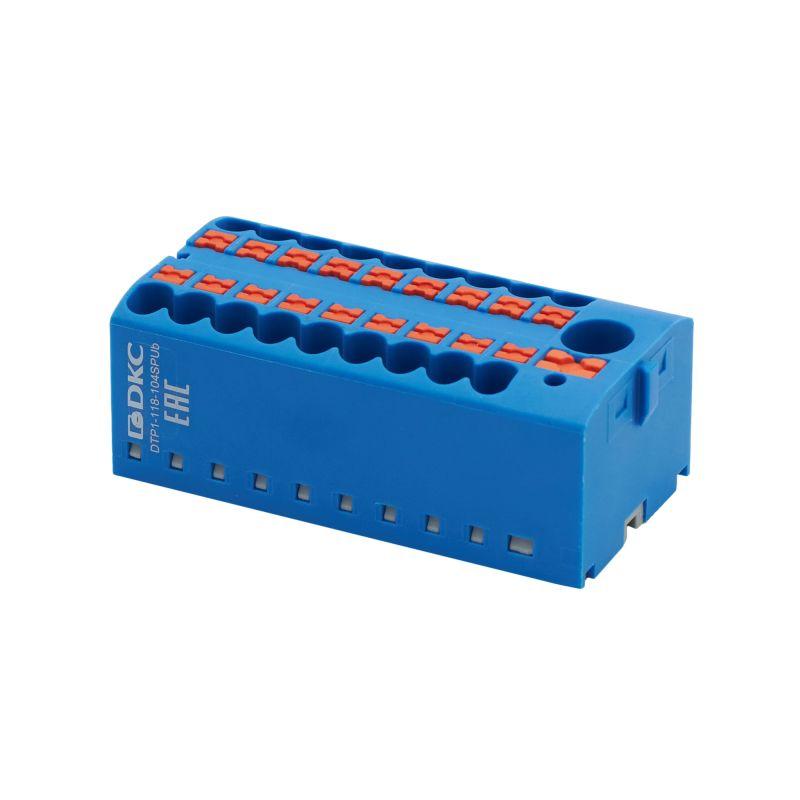 Блок распределительный зажим push-in 1 ввод 6кв.мм 18 точек подключения 25кв.мм син. DKC DTP1-118-104SPUB