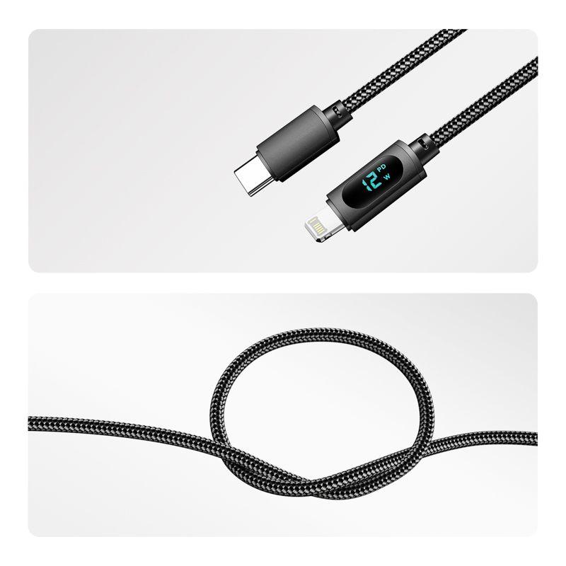 Кабель USB-A-Lightning для Apple 2.4А 1м черн. нейлон. оплетка LED дисплей Rexant 18-7062