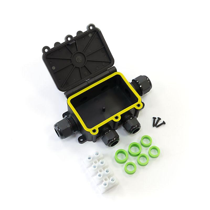 Коробка распределительная ОП 131х95х37 6-вводная IP68 ПА66 40А 450В d3.5-12мм с откидной крышкой черн. Промрукав PR08.13155