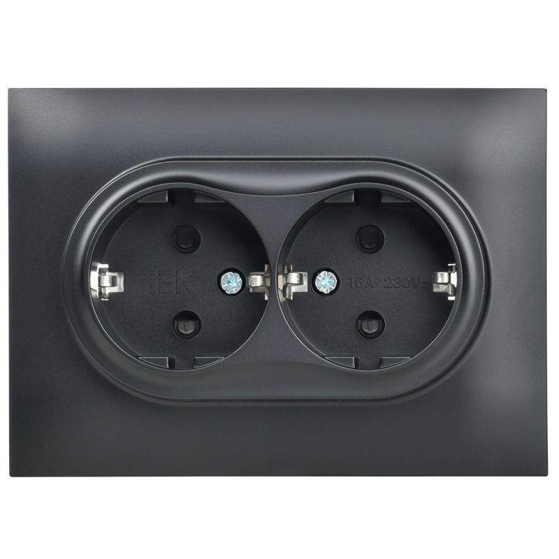 Розетка 2-м SKANDY 16А с заземл. защ. шторки в сборе SK-R07Bl черн. IEK SK-R24-16-K02-F
