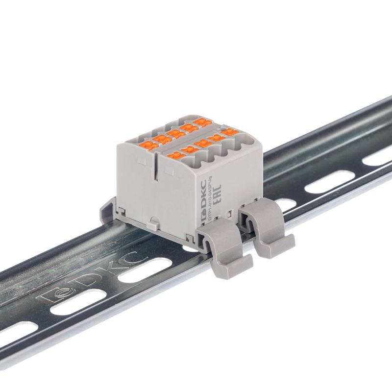 Блок распределительный с горизонт. адаптером на рейку шир. 35мм зажим push-in 10 точек подключения 2.5кв.мм сер. DKC DTP1-010-04SPUG-H