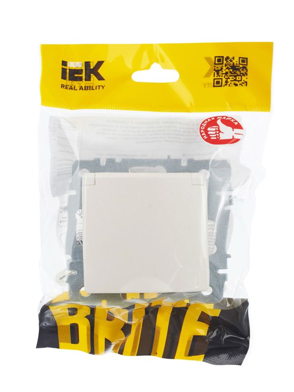 Розетка BRITE РСбш10-3-БрЖ 16А IP20 с заземл. защ. шторки с крышкой механизм жемчуж. IEK BR-R16-16-K36