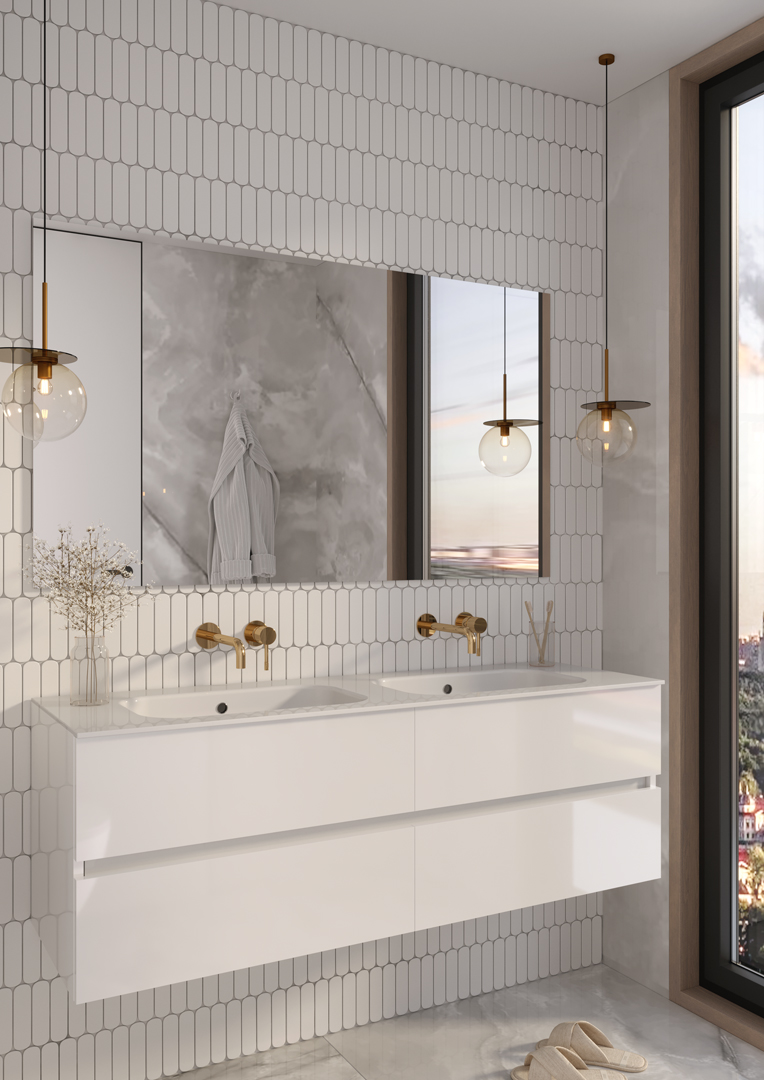 Тумба без раковины Vallessi 140*46cm Белый глянец 4 полки