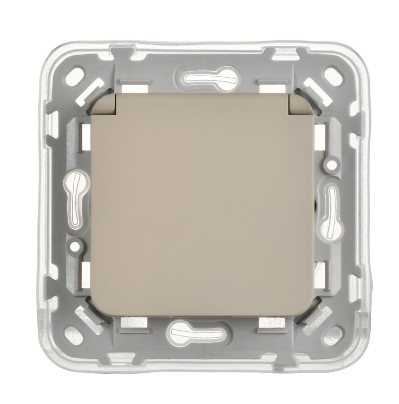 Розетка СП FLITE РСшкр11-1-44-ФлЛ 16А IP44 с заземл. с защ. шторками и крышкой безвинтовое крепление механизм льняной IEK FI-R16-16-1-44-K88