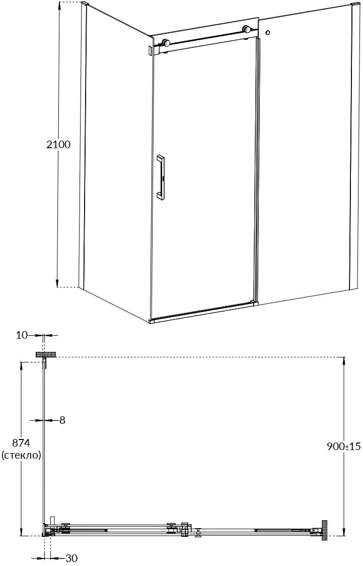 Душевая боковая панель CRISTALLO, 90х210, брашированный никель