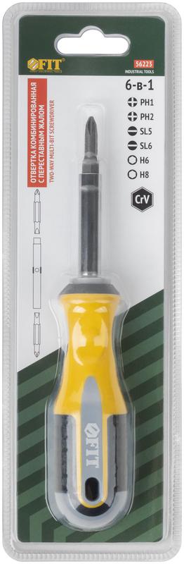 Отвертка с переставным жалом "Старт" CrV сталь 6-в-1 стержень 115мм прорезиненная ручка FIT 56223