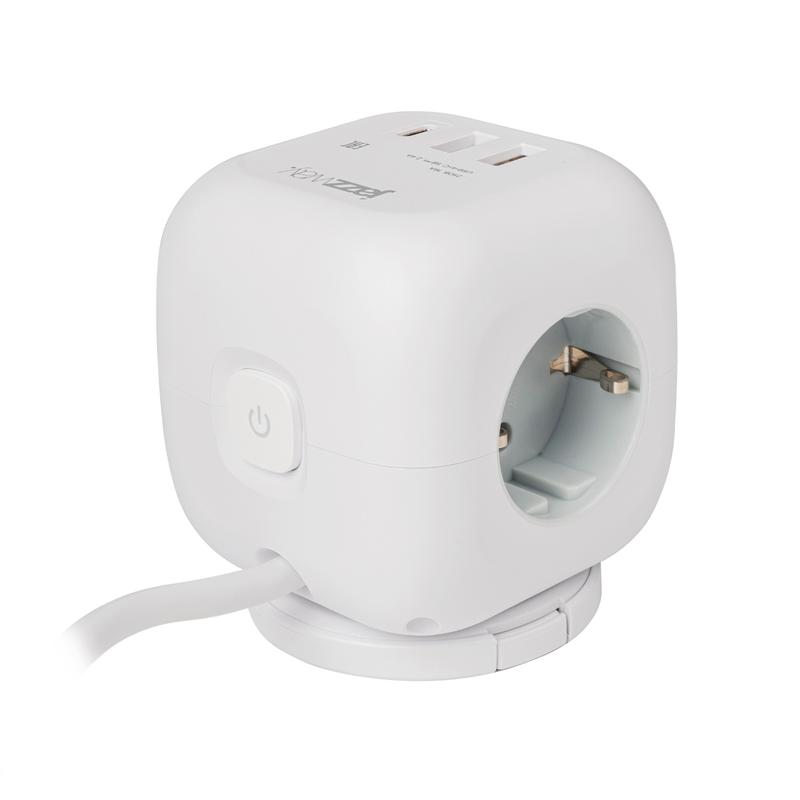 Удлинитель 3х1.5м с заземл. 2хUSB typeA + 1х typeC с выкл. на поворотн. подставке EC-03U-150-wh ПВС 3х1 бел. JazzWay 5060616