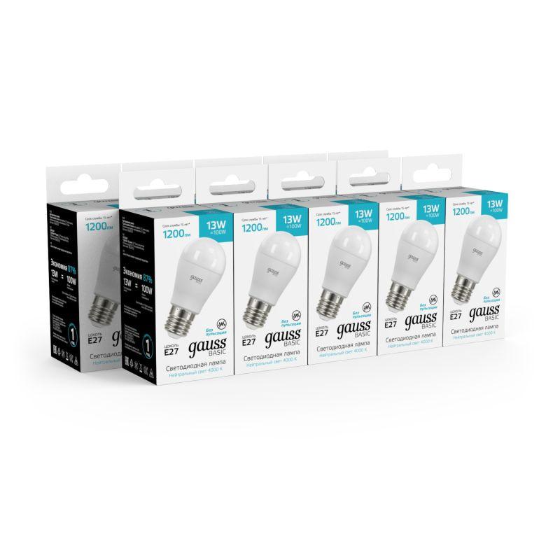 Лампа светодиодная Basic 13Вт P45 шар 4000К нейтр. бел. E27 1200лм GAUSS 10502232