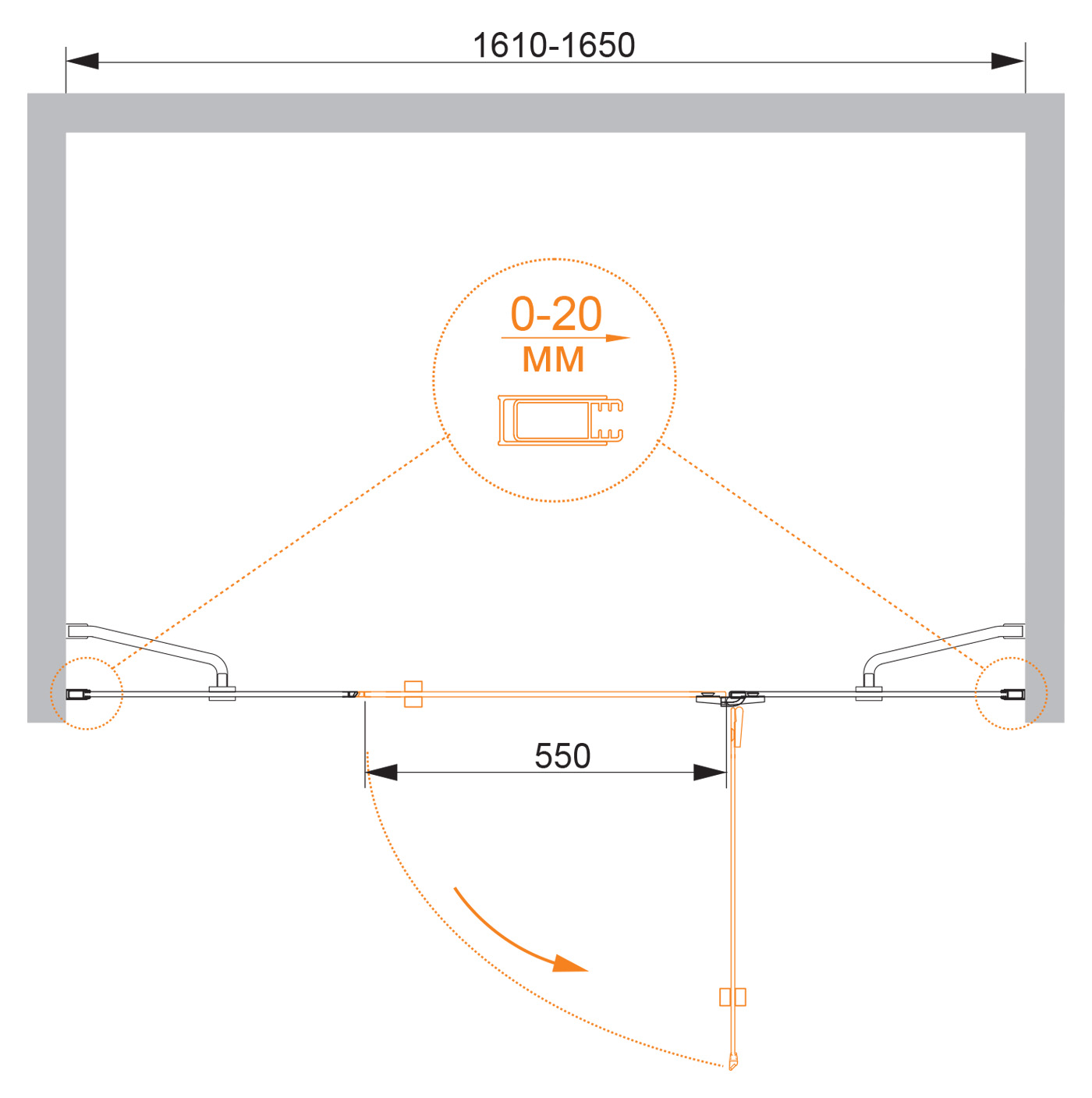 Душевая дверь CEZARES BERGAMO-W-B-13-80+60/30-C-Cr-R