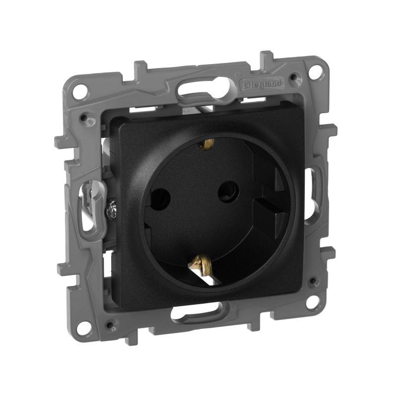 Розетка 1-м СП Etika 16А IP31 250В 2P+E с заземл. защ. шторки немецк. стандарт винтов. клеммы механизм антрацит IEK 672622