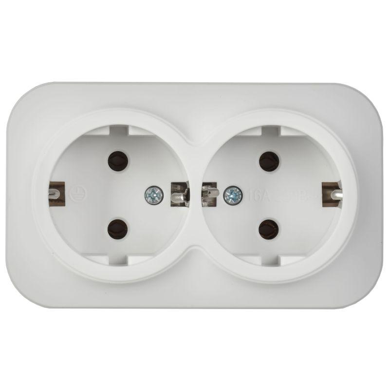 Розетка 2-м ОП GLORY РС22-3-ХБм 16А с заземл. без защ. шторок бел. матов. IEK ERH21-K01M-16