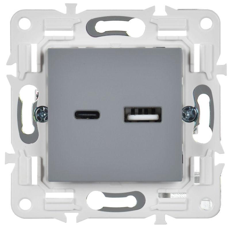 Розетка USB A+C 3.1А SKANDY SK-R14Gr сер. IEK SK-U22-D31-K03