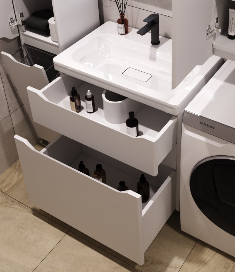 Тумба напольная "Марелла 70" (2 ящ.) Люкс антискрейтч белый матовый, PLUS